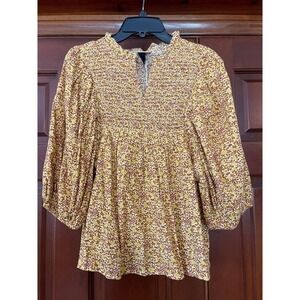 Universal thread smocked, front balloon sleeve BoHo floral print top extra small
